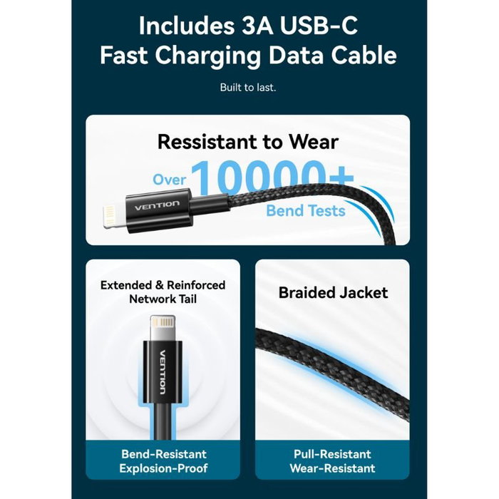 Vention Cargador de Pared 20W USB-C con Cable Lightning Negro G17B0-EU